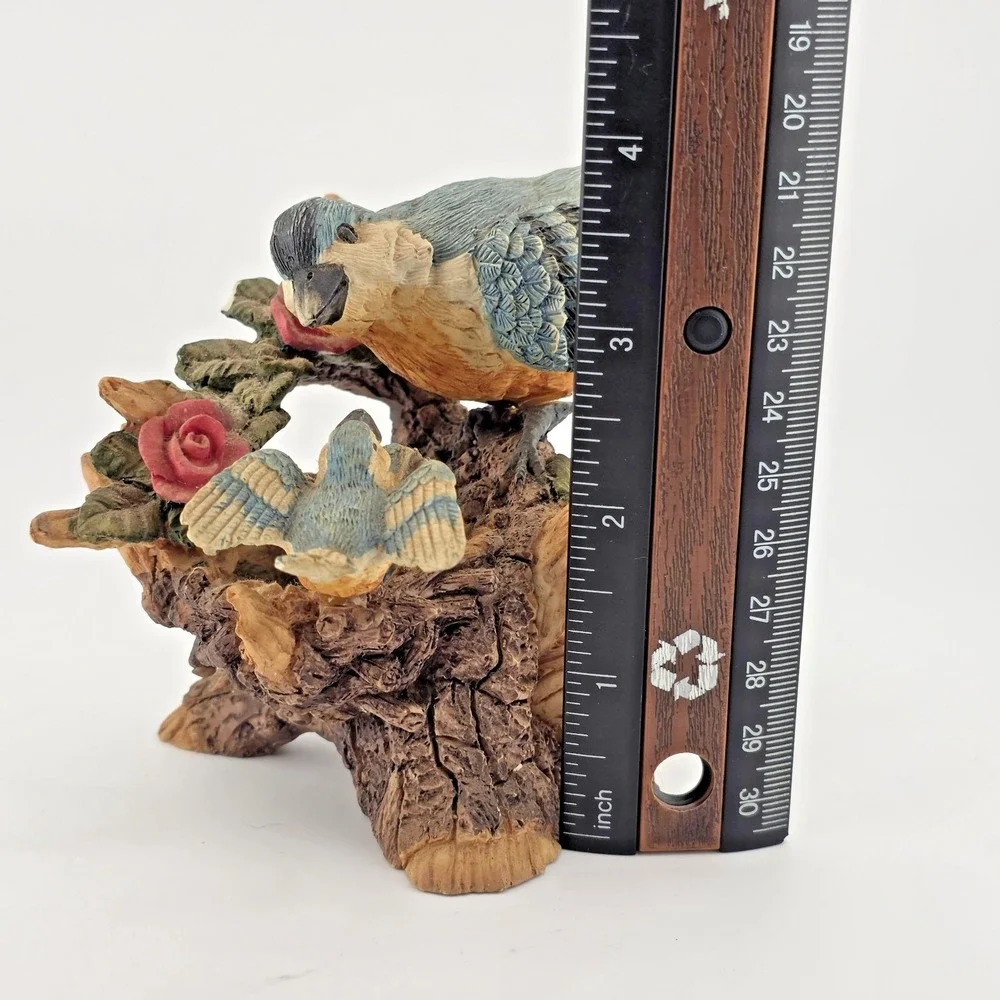 Bluebird Family Figurine Mother & 2 Chicks Hand Painted Resin